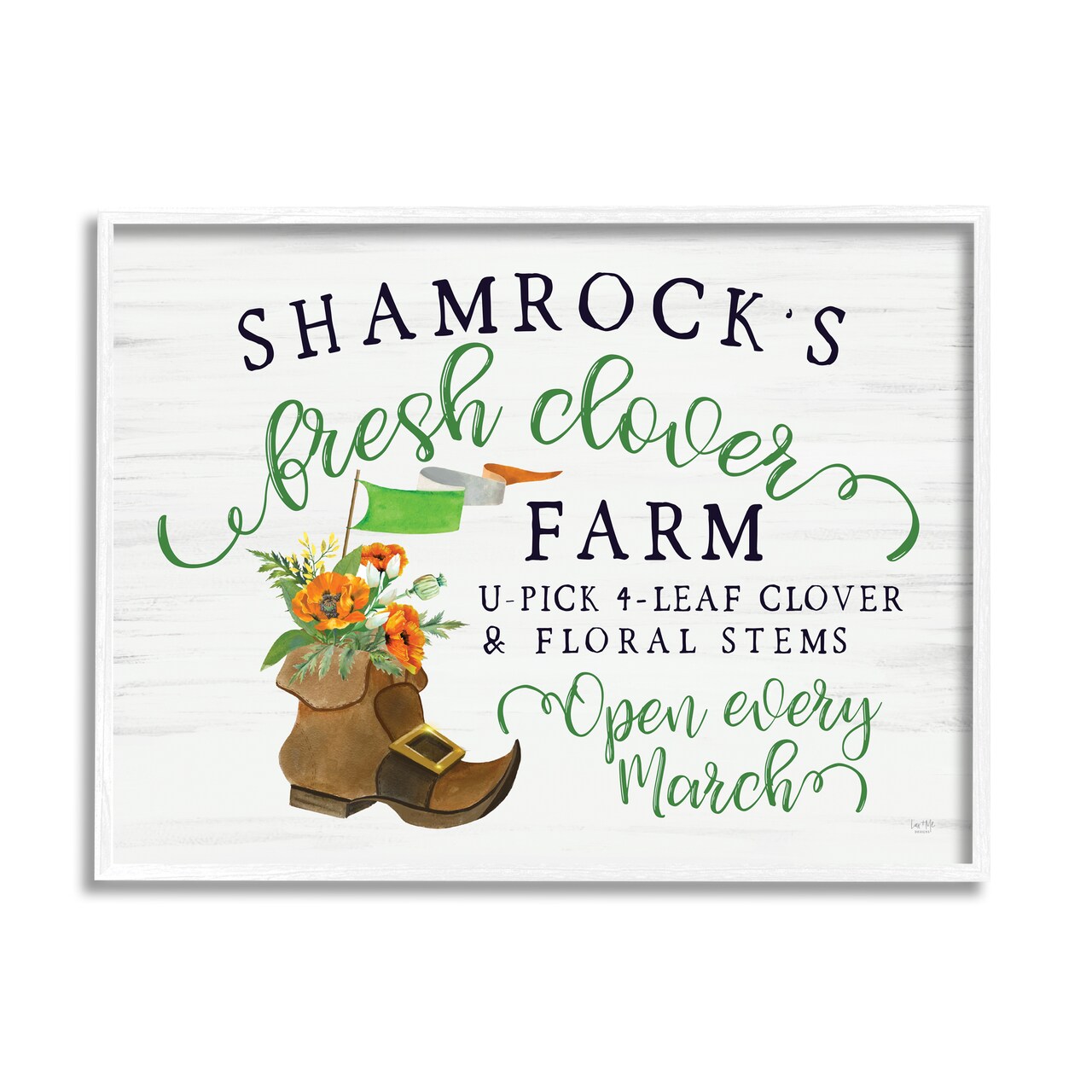 Stupell Industries Shamrock Clover Farm Sign Black Framed Giclee Art